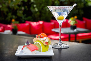 Dry Martini con nigiri de atun y ceviche de pulpo.